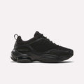 The Women's DMX Series 3000 Training Shoes by Reebok feature a black mesh and synthetic upper, chunky sole, lace-up front, and visible DMX 3 Technology air cushioning in the heel. Shown on a white background—perfect as advanced Reebok walking shoes.