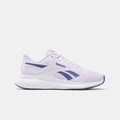 The Reebok Women's Energen Run 4 Running Shoes in Digital Gleam/Twilight Purple/White feature a breathable mesh upper, white sole, and twilight purple logo, shown in side profile on a plain white background.