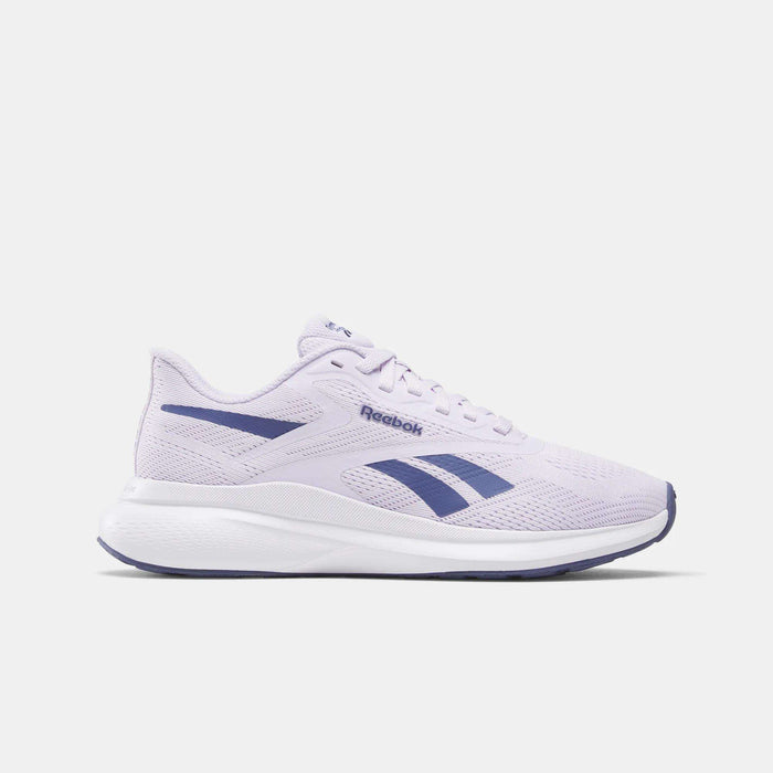 The Reebok Women's Energen Run 4 Running Shoes in Digital Gleam/Twilight Purple/White feature a breathable mesh upper, white sole, and twilight purple logo, shown in side profile on a plain white background.