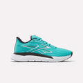 The Reebok Women's Nano Gym 2.0 Training Shoes in Twisted Turquoise/Black are shown in side profile on a white background, featuring white and silver accents, black lining, and a thick white sole.