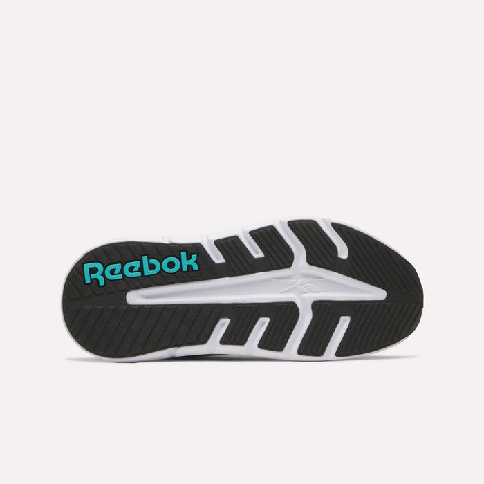 The image displays the sole of Reebok Women's Nano Gym 2.0 Training Shoes, with a black and white pattern and the turquoise and white Reebok logo by the heel.