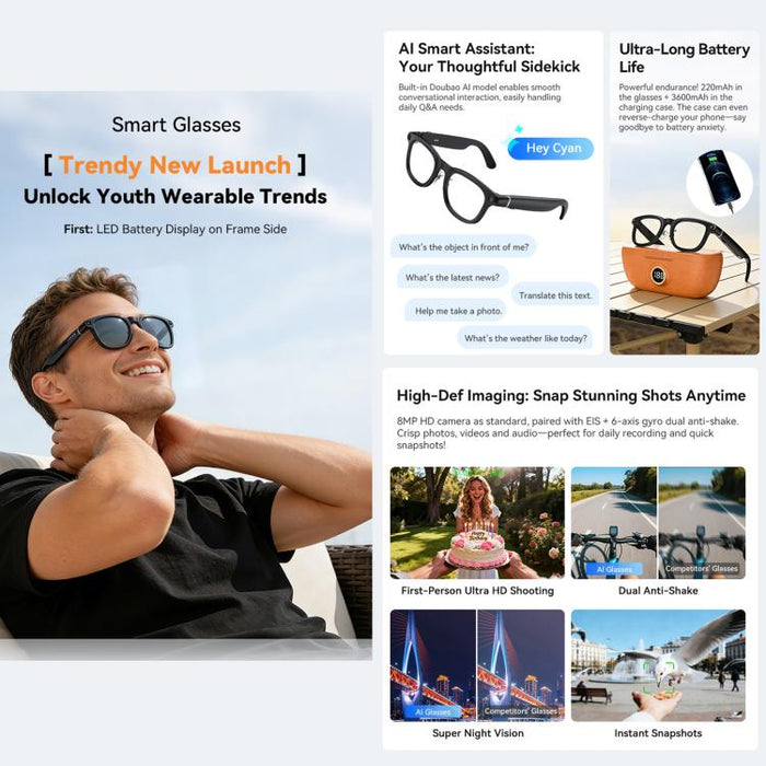 X01 Cycling Smart AI Glasses 8MP – Stabilization, WiFi, BT Call, AI Translation