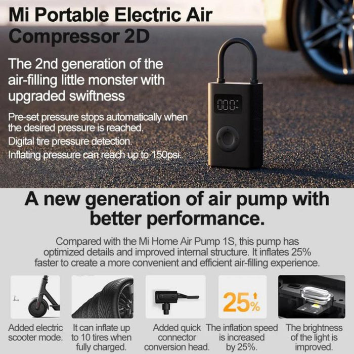 Xiaomi Mijia Air Pump 2D Portable Electric Air Compressor for Motorcycle, Car, and Basketball