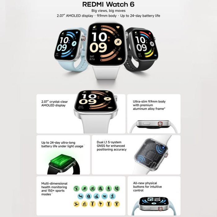 Xiaomi Redmi Watch 6 – 2.07" AMOLED, 5ATM, Heart Rate & Blood Oxygen