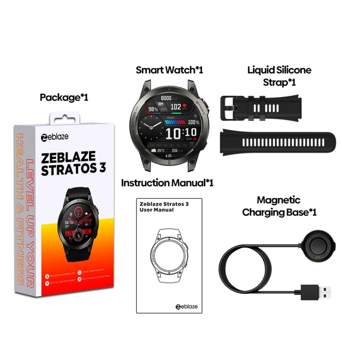 Zeblaze Stratos 3 Smart Watch – 1.43" AMOLED, IP68, Bluetooth Call & GPS