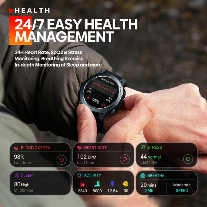 Zeblaze Stratos 3 Smart Watch – 1.43" AMOLED, IP68, Bluetooth Call & GPS