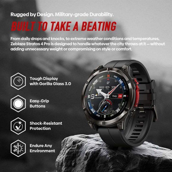 Zeblaze Stratos 4 Pro Rugged GPS Smart Watch – 1.43", 5 ATM/IP69K, Flashlight
